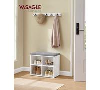 LEDREM Shoe Bench With Cushion, Shoe Storage Bench With 4 Compartments And 2 Adjustable Shelves, Cloud White