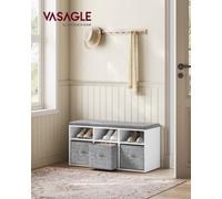 LEDREM Shoe Bench With Cushion, Shoe Storage Bench With 6 Compartments And 3 Adjustable Shelves, Hallway Bench, Cloud White