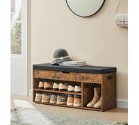 LEDREM Shoe Bench With Cushion, Storage Bench With Padded Seat, 3 Compartments, Hidden Storage, Load Capacity 150 Kg, Rustic Brown