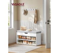 LEDREM Shoe Bench With Cushion, Storage Bench With Padded Seat, Hallway Bench With 3 Compartments, 30 X 80 X 44 Cm, For Bedroom