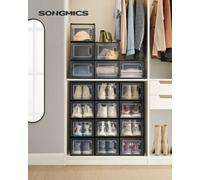 LEDREM Shoe Boxes, Pack Of 18 Stackable Shoe Storage Organisers, Foldable And Versatile For Sneakers, Fit Up To Uk Size 11.5, Black