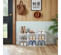 LEDREM Shoe Boxes, Pack Of 6, Organizers With Door, Plastic Shoe Storage, Stackable, Easy Assembly, 27 X 34.5 X 19 Cm, Up To Uk 10
