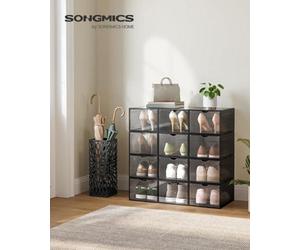 LEDREM Shoe Boxes, Plastic Shoe Storage Organisers With Clear Doors, Set Of 6, Stackable, Easy Assembly, 27 X 34.5 X 19 Cm