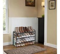 LEDREM Shoe Rack, 3-Tier Shoe Organizer, Metal Shoe Shelf Storage With 4 Side Hooks, Holds 15 Pairs Of Shoes