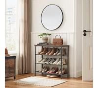LEDREM Shoe Rack 4 Tier, Narrow Shoe Storage Organiser, With 3 Fabric Shelves And Top For Bags, Steel Frame, For Entryway, Closet