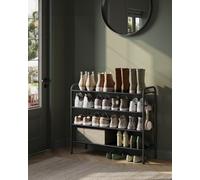 LEDREM Shoe Rack, 4-Tier Shoe Organiser, Fabric Shoe Shelf Storage With 4 Hooks, Holds Up To 20 Pairs Of Shoes,ink Black