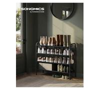 LEDREM Shoe Rack, 4-Tier Shoe Organiser, Fabric Shoe Shelf Storage With 4 Hooks, Holds Up To 20 Pairs Of Shoes