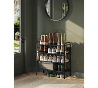 LEDREM Shoe Rack, 4-Tier Shoe Organizer, Metal Shoe Shelf Storage With 4 Side Hooks, Holds 16 Pairs Of Shoes,ink Black