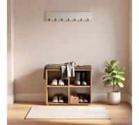 LEDREM Shoe Storage Bench With 4 Compartments, Adjustable Shelves, Padded Seat, For Living Room, Hallway, Brown