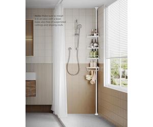LEDREM Shower Corner Shelf, 4-Tier Bathroom Shower Shelf, 85-305 Cm Adjustable Shower Caddies, Bathroom Organiser, Black