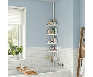 LEDREM Shower Corner Shelf, 4-Tier Bathroom Shower Shelf, 85-305 Cm Adjustable Shower Caddies, Bathroom Organiser, White