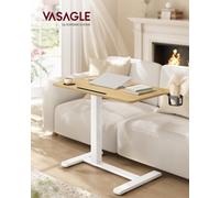 LEDREM Side Table, Overbed Table With Wheels, Small Standing Desk, 80 X 45 Cm Tabletop, Adjustable Height, 2 Cup Holders