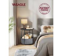 LEDREM Side Table, Round End Table With Fabric Basket, Spacious, For Living Room Bedroom, Bedside Table, Modern Style