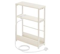 LEDREM Side Table With Charging Station, 3-Tier Narrow End Table, Magazine Rack, For Living Room, Bedroom, Study, White
