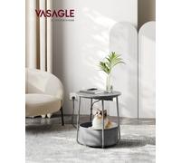 LEDREM Side Table With Charging Station, Round End Table With Power Outlets, Usb Ports, Fabric Basket, Dove Grey And Slate Grey