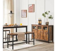 LEDREM Sideboard, Buffet Table, Storage Cabinet With Glass Doors, Dining Room, Living Room, Hallway, Kitchen, Steel Frame