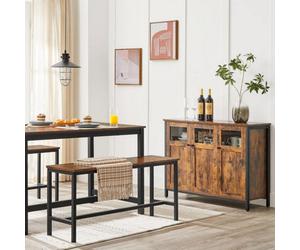 LEDREM Sideboard, Buffet Table, Storage Cabinet With Glass Doors, Dining Room, Living Room, Hallway, Kitchen, Steel Frame