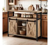 LEDREM Sideboard, Coffee Bar Cabinet, Kitchen Storage Cupboard, With 2 Sliding Barn Doors,adjustable Shelves, For Living Room