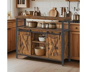 LEDREM Sideboard, Kitchen Cabinet, Storage Cupboard, With 2 Sliding Barn Doors, 33 X 100 X 80 Cm, Adjustable Shelves