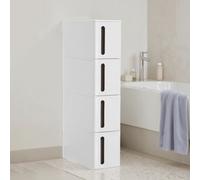 LEDREM Slim Rolling Storage Cart, 4-Drawer Narrow Trolley For Bathroom Or Kitchen, Space-Saving, Plastic, White And Brown
