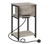 LEDREM Slim Side Table With Charging Station, Narrow Bedside Table With 2 Ac Outlets 2 Usb Outlets, 30 X 34 X 58 Cm, For Living Room