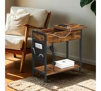 LEDREM Slim Side Table With Charging Station, Narrow Bedside Table With Storage, End Table With Usb Ports, Outlets, For Living Room