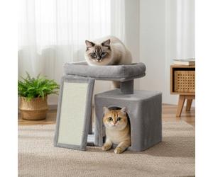 Ledrem Small Cat Tower, Cat Tree, Cat Condo With Scratching Ramp, Large Top Perch, Cave, Light Grey