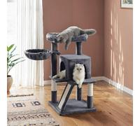 LEDREM Small Cat Tree, Cat Tower With Widened Perch For Large Cats Indoor, Kittens, Scratching Posts And Ramp, Dark Grey