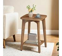 LEDREM Small End Table, Side Table With Lower Shelf, Nightstand For Living Room, Bedroom, Honey Brown