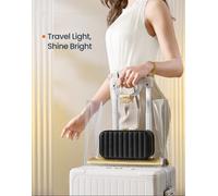 LEDREM Small Jewellery Case Organiser With Mirror, 10.5 X 20.5 X 6 Cm, Pu Surface With Stitching, Portable, Zippers, Gift Idea, Ink Black