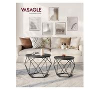 LEDREM Small Round Coffee Table Set Of 2, With Steel Frame, For Living Room, Bedroom, Office, Black