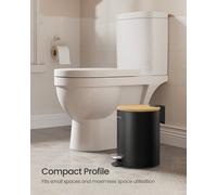 LEDREM Small Waste Bin, Rubbish Bin With Bamboo Lid, Metal Pedal, Removable Inner Bucket, Soft Close,ink Black