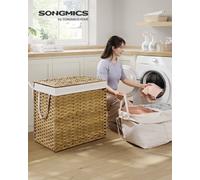 LEDREM Songmics Laundry Basket 160 Liters, Hand-Woven, Synthetic Rattan Laundry Hamper, With Lid And Handles