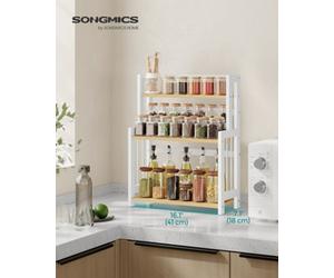 LEDREM Spice Rack, 3-Tier Countertop Storage Shelf, Desktop Organiser With Bamboo Frame, For Kitchen, Dining Room, Office, Natural Oak