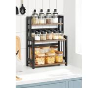 LEDREM Spice Rack, 3 Tier Storage Rack, Desk Organiser, Bamboo Frame For Kitchen, Dining Room, Office, Rustic Brown And Black