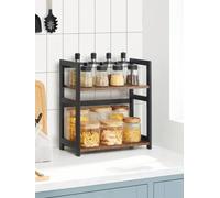 LEDREM Spice Rack Ofs046B01, 2 Tier Storage Rack, Desktop Organiser, Bamboo Frame, For Kitchens, Rustic Brown And Black