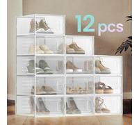 LEDREM Stackable Shoe Boxes, Pack Of 12 Shoe Storage Organizers, 9.9 X 13.7 X 7.4 Inches, Fit Uk Size 13