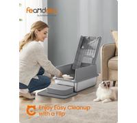 LEDREM Stainless Steel Cat Litter Box With Flip Lid, Scoop, Litter Mat, 2 Doors, For Cats Up To 15 Kg, Dove Grey