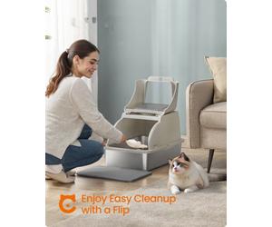 LEDREM Stainless Steel Cat Litter Box With Flip Lid, Xl Enclosed Litter Box With Leak-Proof Design