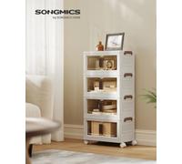 LEDREM Storage Boxes With Lid, 4-Tier Stackable Organiser With 1 Lid, Plastic Storage Bins On Wheels, Magnetic Door, Home Organisation