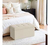 LEDREM Storage Ottoman Bench, 38 X 76 X 38 Cm, End Of Bed Bench, Storage Chest, For Living Room, Bedroom, Entryway, White
