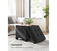 LEDREM Storage Ottoman, Foldable Small Ottoman Foot Rest,ink Black