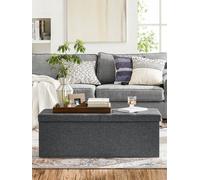 LEDREM Storage Ottoman, Padded Shoe Bench, Flip-Up Lid, Foldable, 300 Kg Load Capacity, Dark Grey