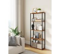 LEDREM Superfast Toolless Assembly, 5-Tier Living Room Shelf, Standing Shelving Unit, Bedroom, Kitchen, Rustic Brown And Black