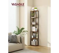 LEDREM Superfast Toolless Assembly, 6-Tier Living Room Shelf, Standing Shelving Unit, Bedroom, Kitchen, Rustic Brown And Black