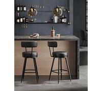 LEDREM Swivel Bar Stools Set Of 2, Counter Bar Chairs With Backs, Synthetic Leather With Stitching, Mid-Century Modern,ink Black