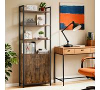 LEDREM Tall Bookshelf With Door, 6-Tier Bookcase, Metal Frame, Adjustable Shelves, 24 X 60 X 159.5 Cm, Living Room Bedroom