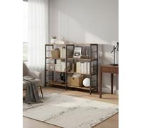 LEDREM Tall Storage Rack, Industrial Style Bookcase, 4-Tier Shelving Unit For Living Room, Study, Kitchen, Brown And Black