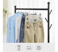 LEDREM Trouser Skirt Hangers With Clips, Set Of 3 Space Saving 4-Tier Metal Pant Hangers, With 8 Adjustable Non Slip Clips
