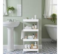 LEDREM Utility Rolling Cart, 4-Tier Storage Trolley With Wheels, For Kitchen Or Office, Space-Saving, White